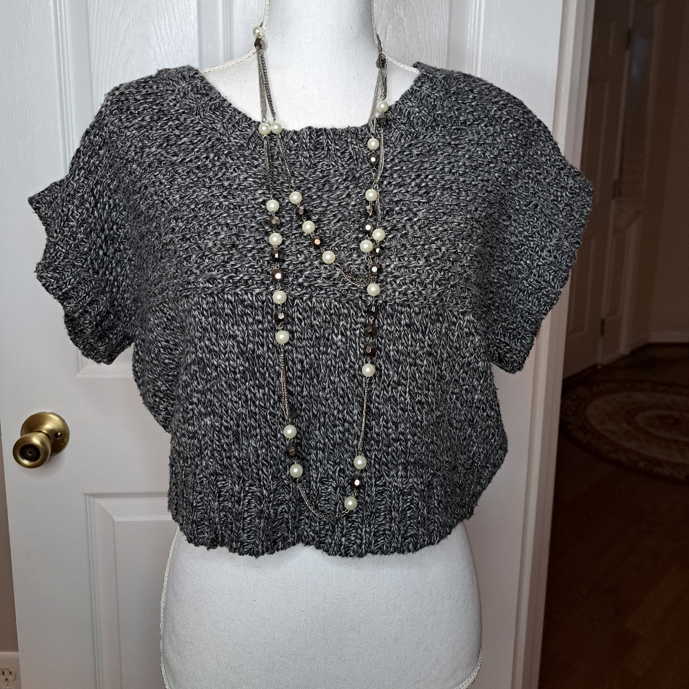 BCBGMAXAZRIA OVERSIZED CROPPED MARLED SWEATER, CHARCOAL GRAY S